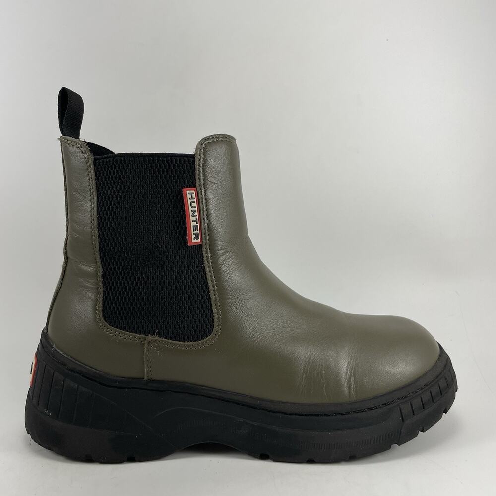 Hunter Chunky Chelsea Boots Womens Size 6 Olive Green Rubber Lug Sole